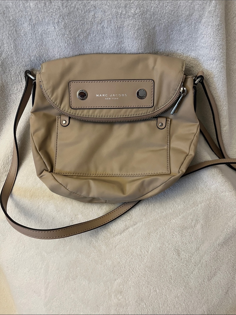 Marc Jacobs Taupe Crossbody Bag with Front Flap